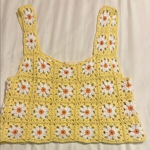 Altar'd State Yellow and White Daisy Crochet Tank Top